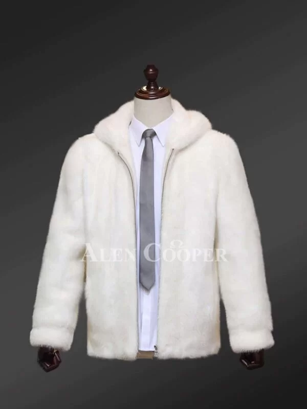 White Full Skin Mink Fur Jacket for Men - Image 3