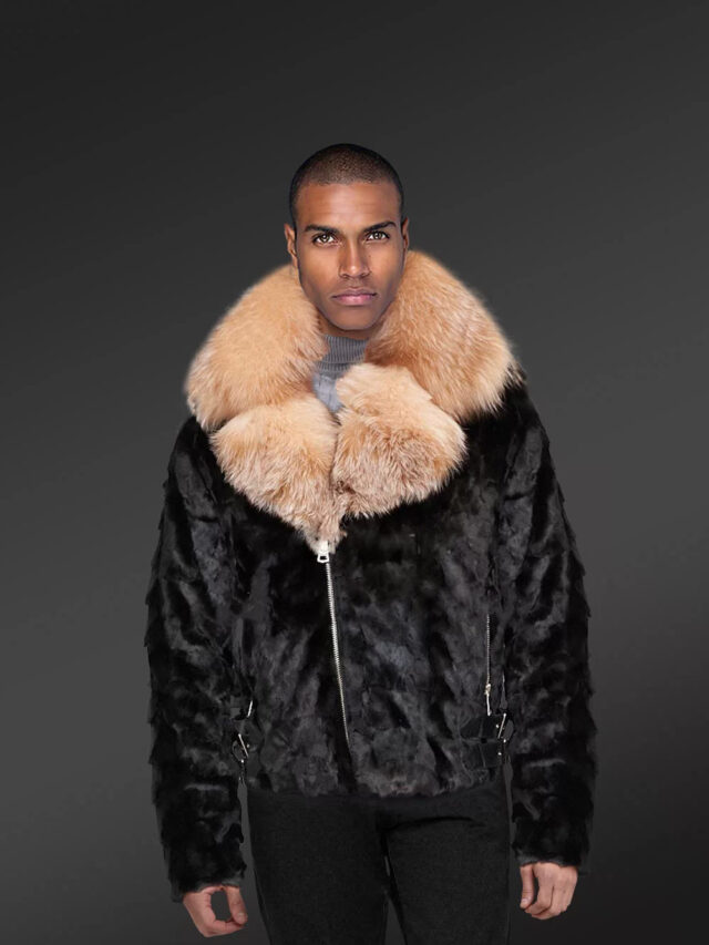 Premium Mink Jacket for Men in Luxurious Crystal Fox Fur Collar and Lapel