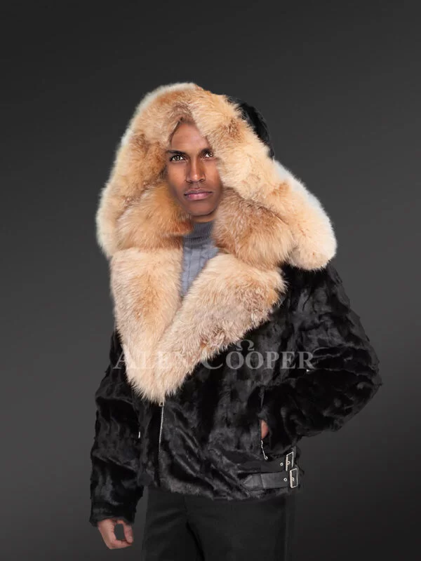 Premium Mink Jacket for Men in Luxurious Crystal Fox Fur Collar and Lapel - Image 4