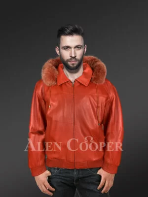 Mens Bomber with Hood and Fox Fur Trim