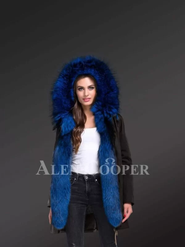 Arctic Fox Fur Hybrid Black Parka Convertibles with Rabbit Liner