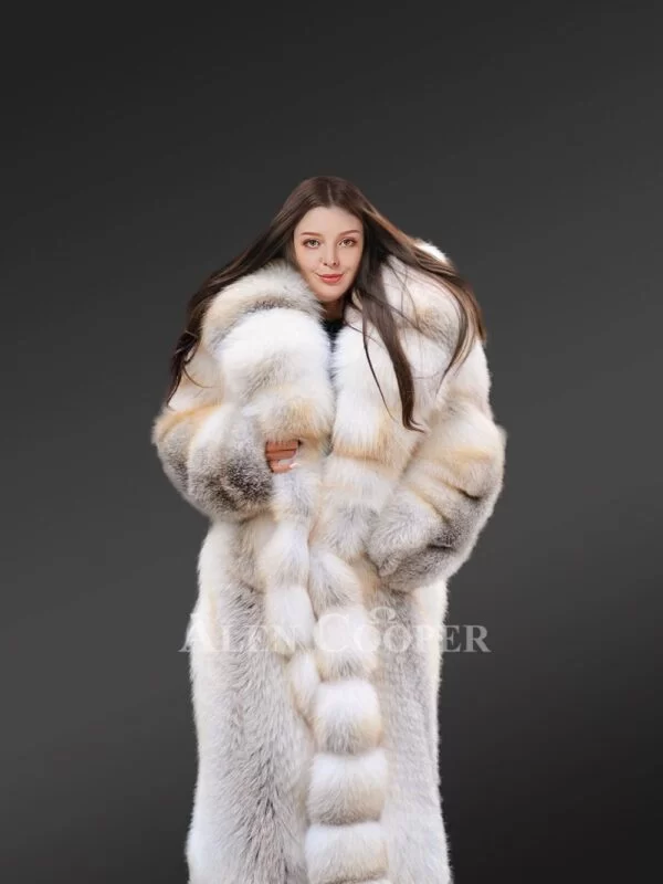 Fox Fur Long Tuxedo Coat for Women - Image 3