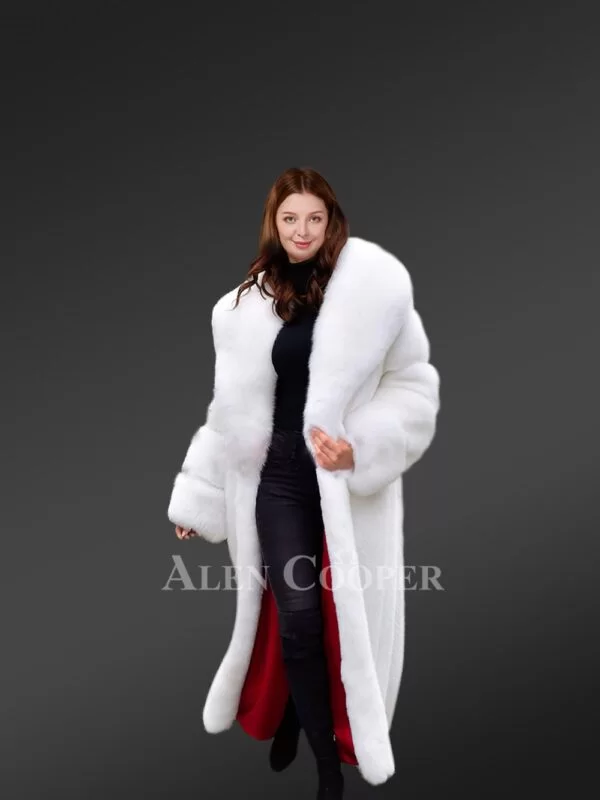 White Mink Fur Trench Coat For Women - Image 3