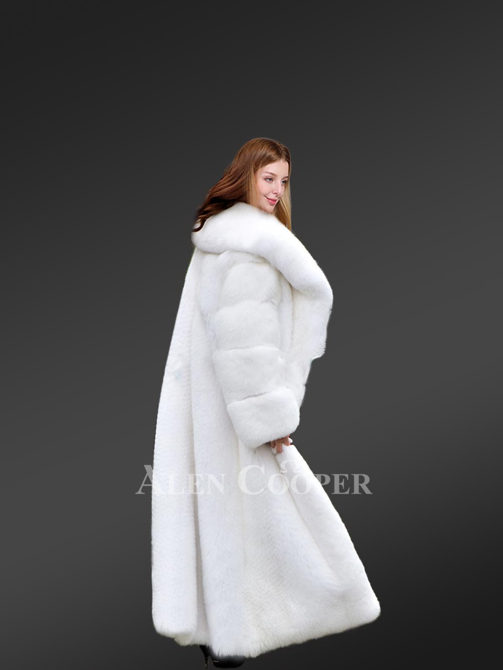 White Mink Fur Trench Coat For Women - Image 6