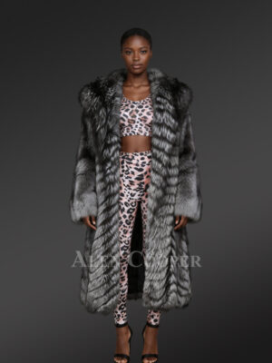 Authentic Finland Silver Fox Long Coat for Women