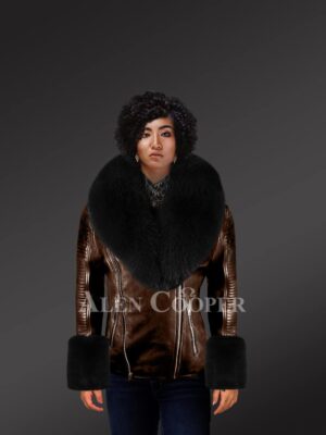 Authentic Leather Jacket with Removable Genuine Fur Collar and Handcuffs