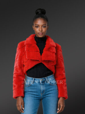 Authentic Mink Fur Coat in Red for Stylish Women