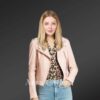 Authentic leather biker jacket in pink for tasteful women
