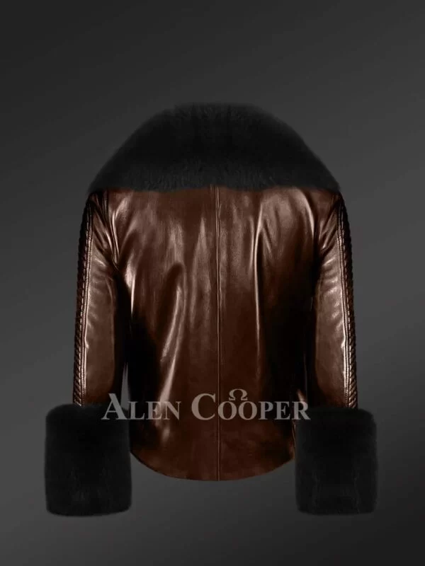 Authentic Leather Jacket with Removable Genuine Fur Collar and Handcuffs - Image 4