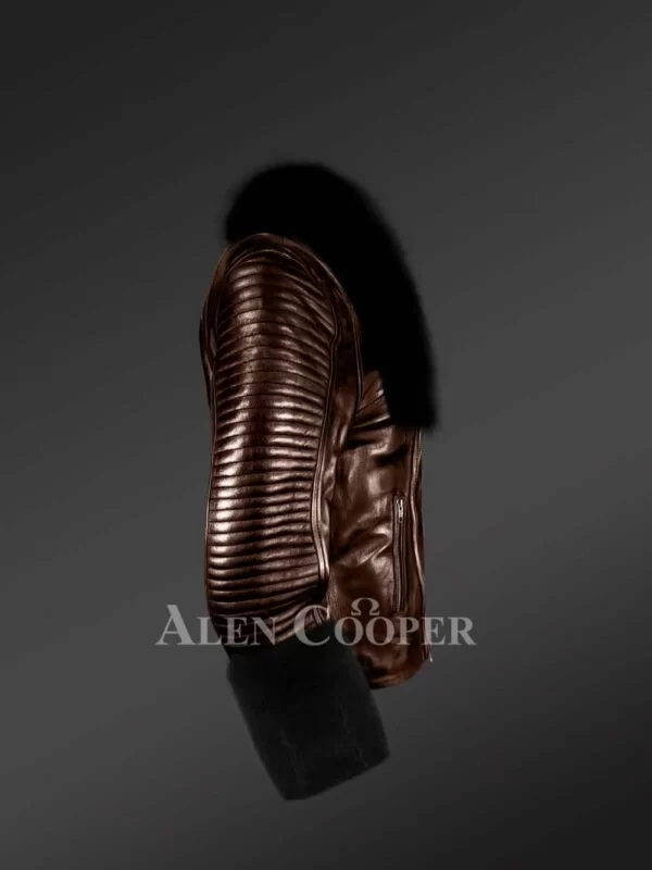 Authentic Leather Jacket with Removable Genuine Fur Collar and Handcuffs - Image 3
