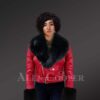 Authentic leather jackets in burgundy with removable fur collar and handcuffs for women