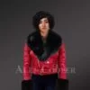 Authentic leather jackets in burgundy with removable fur collar and handcuffs for women