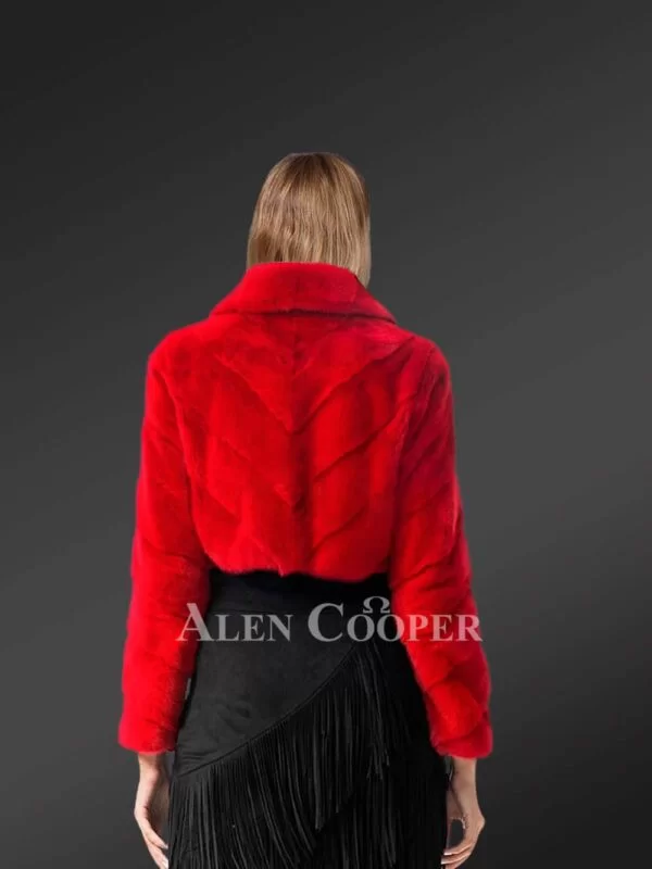 Authentic Mink Fur Coat in Red for Stylish Women - Image 4