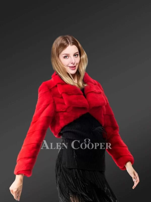 Authentic Mink Fur Coat in Red for Stylish Women - Image 2