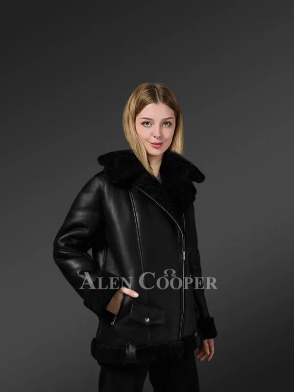 Authentic Shearling Jackets in Black for Stylish Divas - Image 5