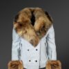 Authentic White Leather Jacket with Removable Fur Collar and Handcuffs