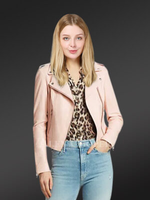 Baby Pink Leather Jacket For Women