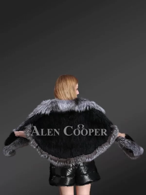 Beautiful Mink Fur Cape with Silver Fox Fur Trims - Image 5