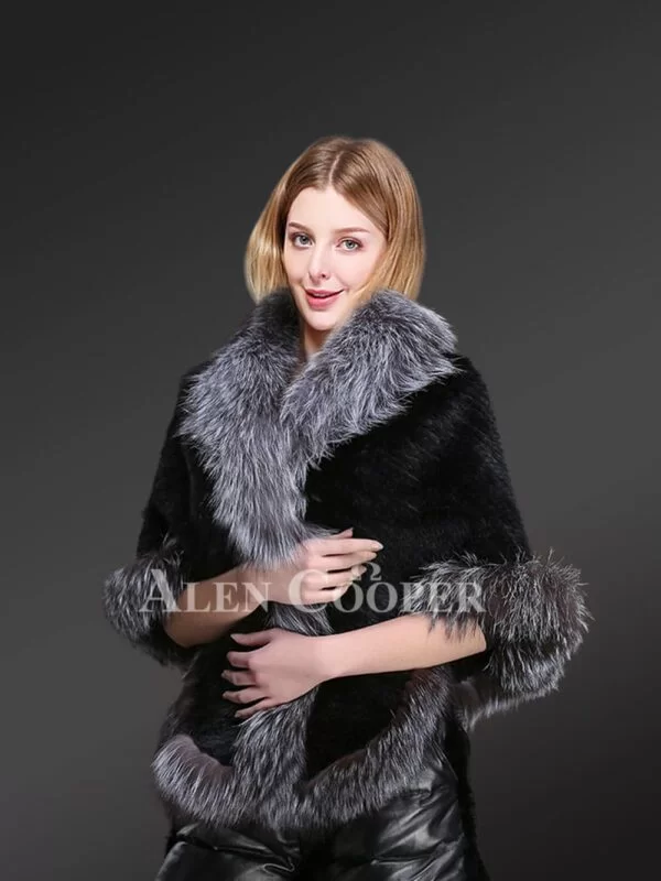 Beautiful Mink Fur Cape with Silver Fox Fur Trims - Image 4
