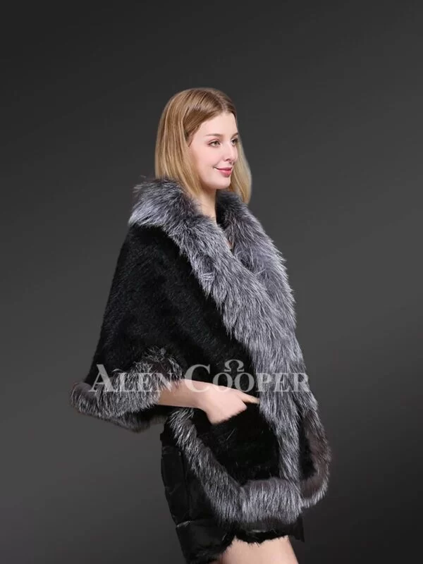 Beautiful Mink Fur Cape with Silver Fox Fur Trims - Image 2