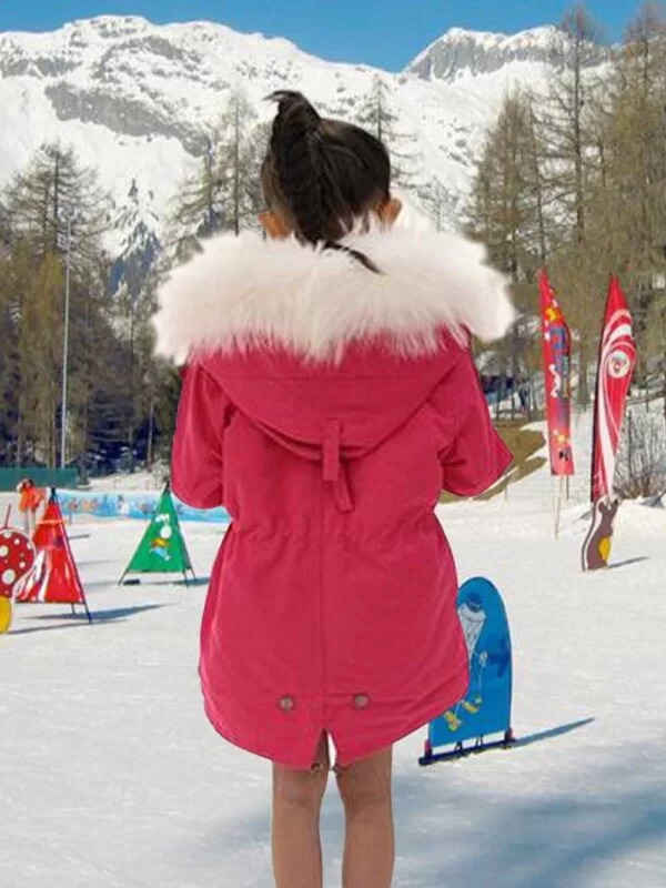 Beautiful Kid’s Parka With Fur Hood In Punch Pink - Image 3