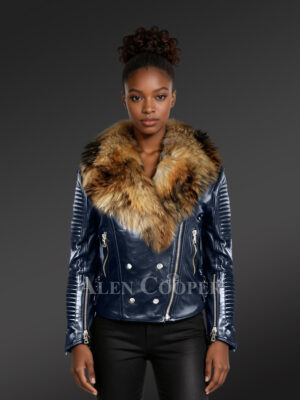 Biker Jacket With Fur And Piping