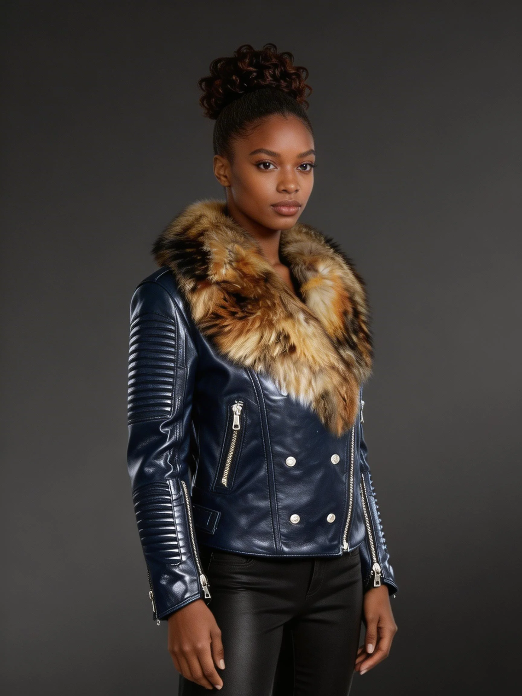 Biker Jacket With Fur And Piping - Image 3