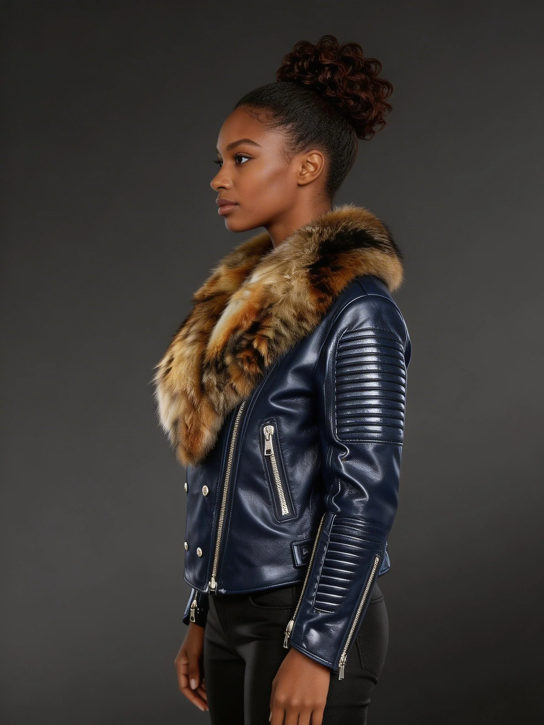 Biker Jacket With Fur And Piping - Image 2