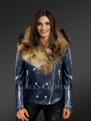 Biker Jacket With Fur And Piping
