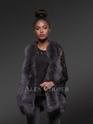 Black A-line fur vest for women