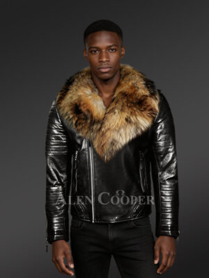 Black Biker Jacket with Raccoon Lapel – Be a Trendsetter