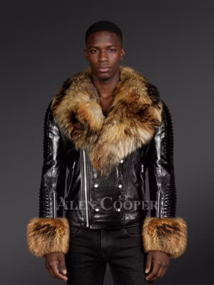 Black Biker Leather Jacket with Raccoon Fur – Smart Looks with Maximum Warmth