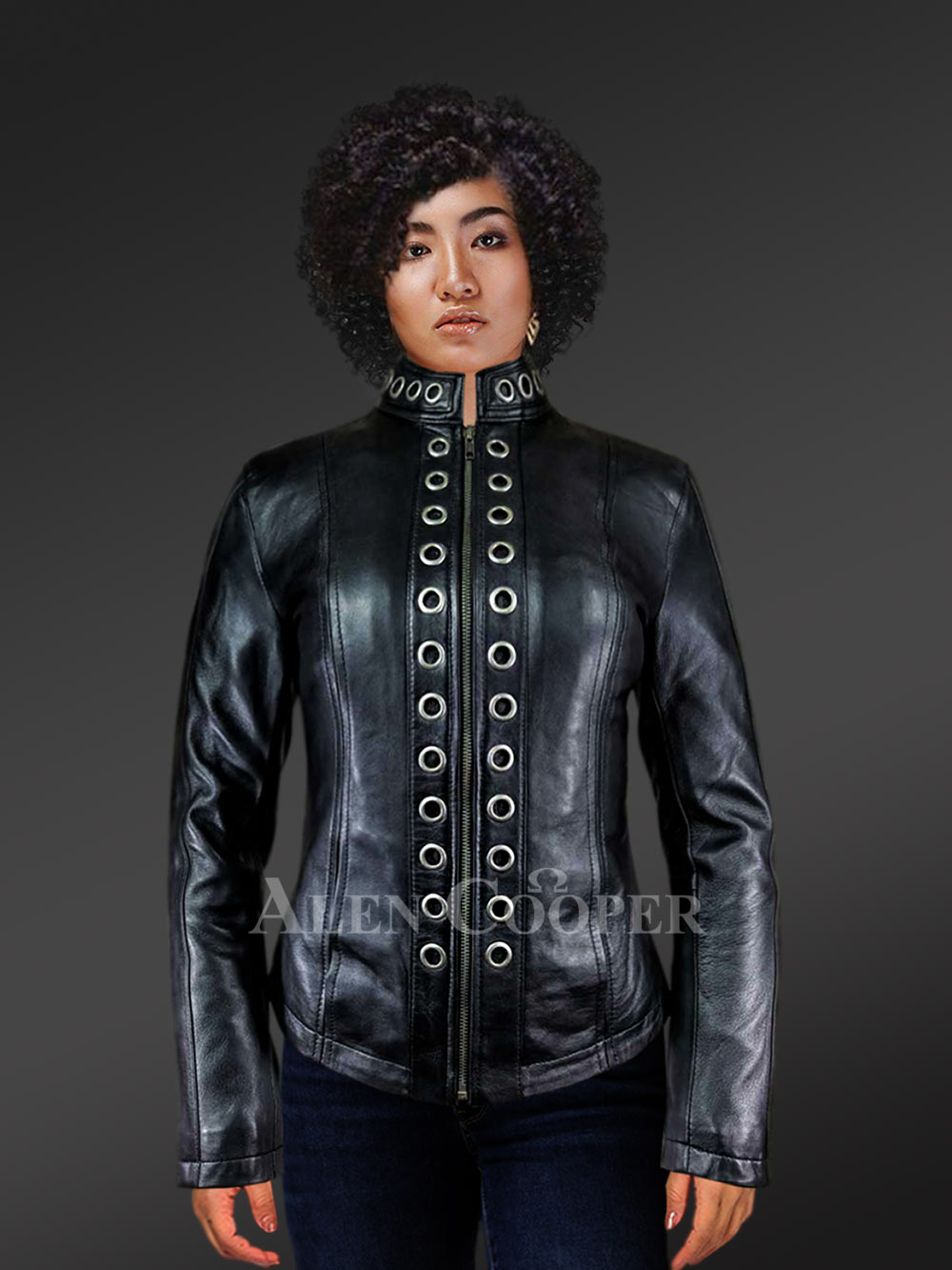 Black Brass Ring Jacket For Women