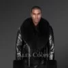 Black Leather Jacket With Fox Fur Collar And Cuffs
