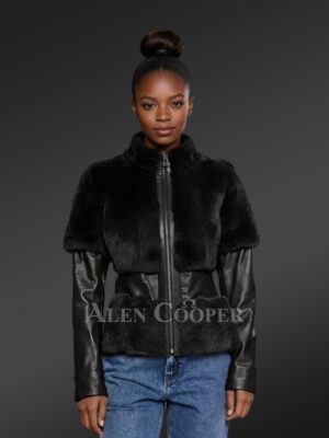 Black Leather and Mink Fur Jacket