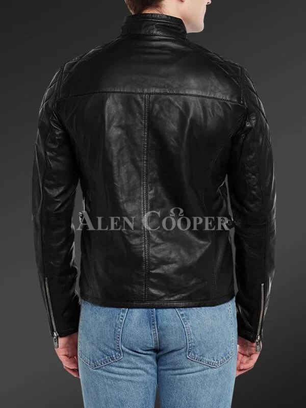 Men’s Iconic Black Short Real Leather Jacket with Quilted Shoulder - Image 9