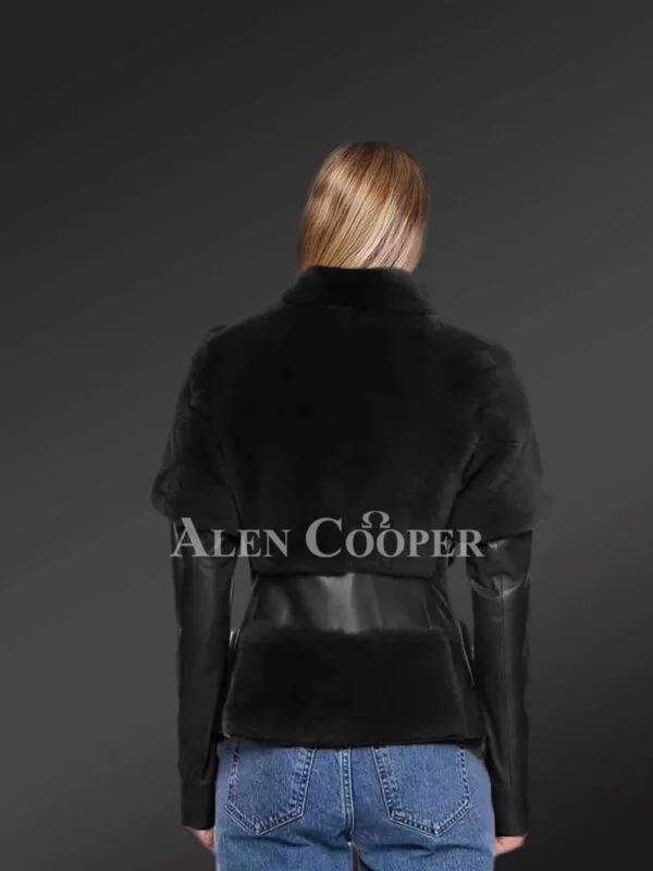 Black Leather & Mink Fur Jacket - Image 2