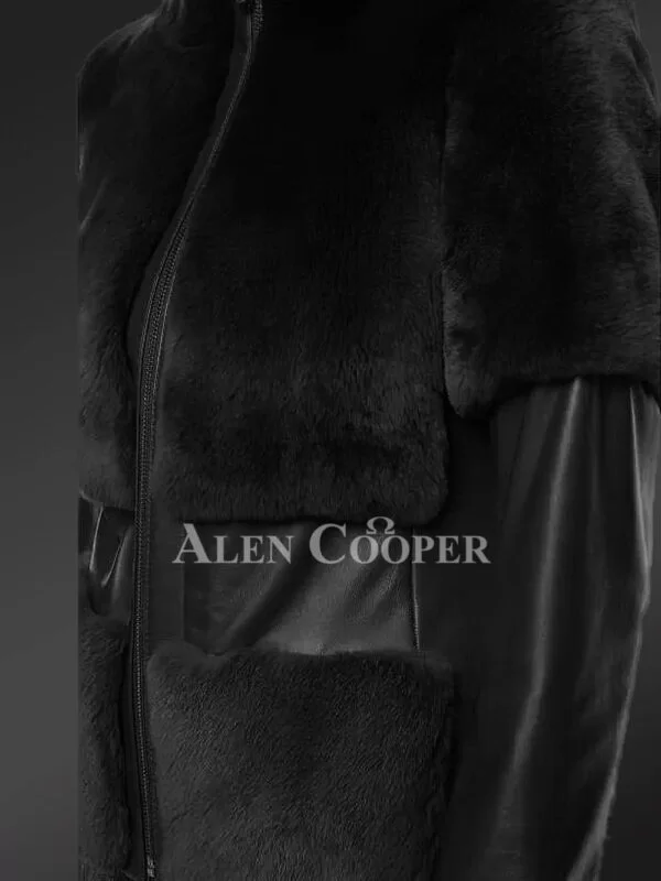 Black Leather & Mink Fur Jacket - Image 3