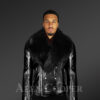 Black Motorcycle Leather jacket with fox fur collar