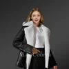 Black Sheepskin Shearling Jacket With White Wool Detailing