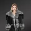 Black shell silver fur hooded warm winter parka for women