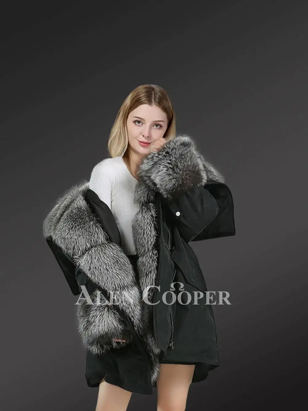 Hybrid Silver Fox Nylon Parka Convertible for Women - Image 4
