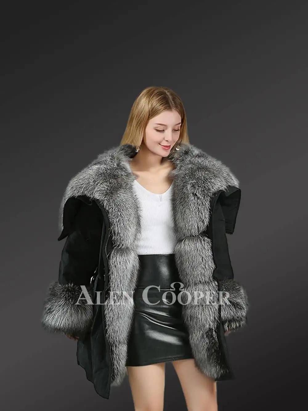 Hybrid Silver Fox Nylon Parka Convertible for Women - Image 2