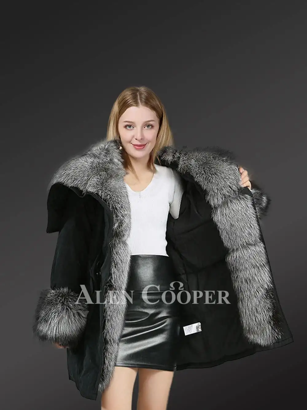 Hybrid Silver Fox Nylon Parka Convertible for Women - Image 3