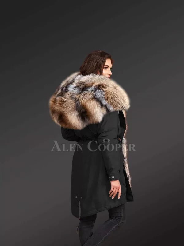 Blue Frost Fox Fur Hybrid Black Parka with Rabbit Liner Convertible for Women's - Image 3