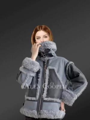 Bomber Style Shearling Jacket For Women