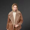 Brown Suede Finish Sheepskin Shearling Jacket For Women