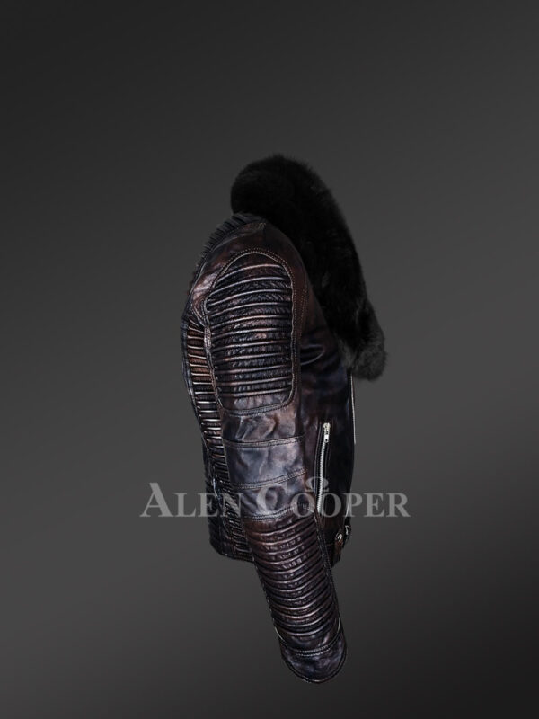 Chic And Stylish Men’s Leather Jackets in Coffee with Pure Fox Fur Collar - Image 3