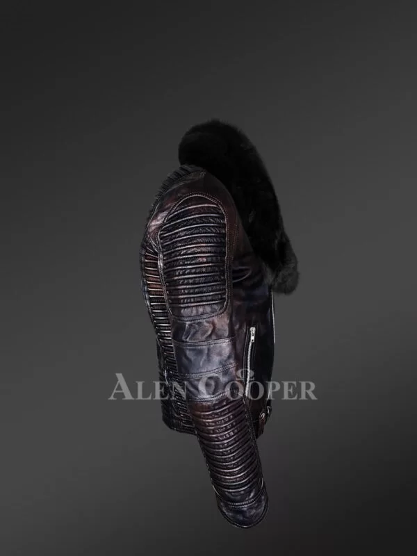 Chic And Stylish Men’s Leather Jackets in Coffee with Pure Fox Fur Collar - Image 3