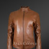 Classic Biker Jacket for Women’s With Cross Pockets in Tan